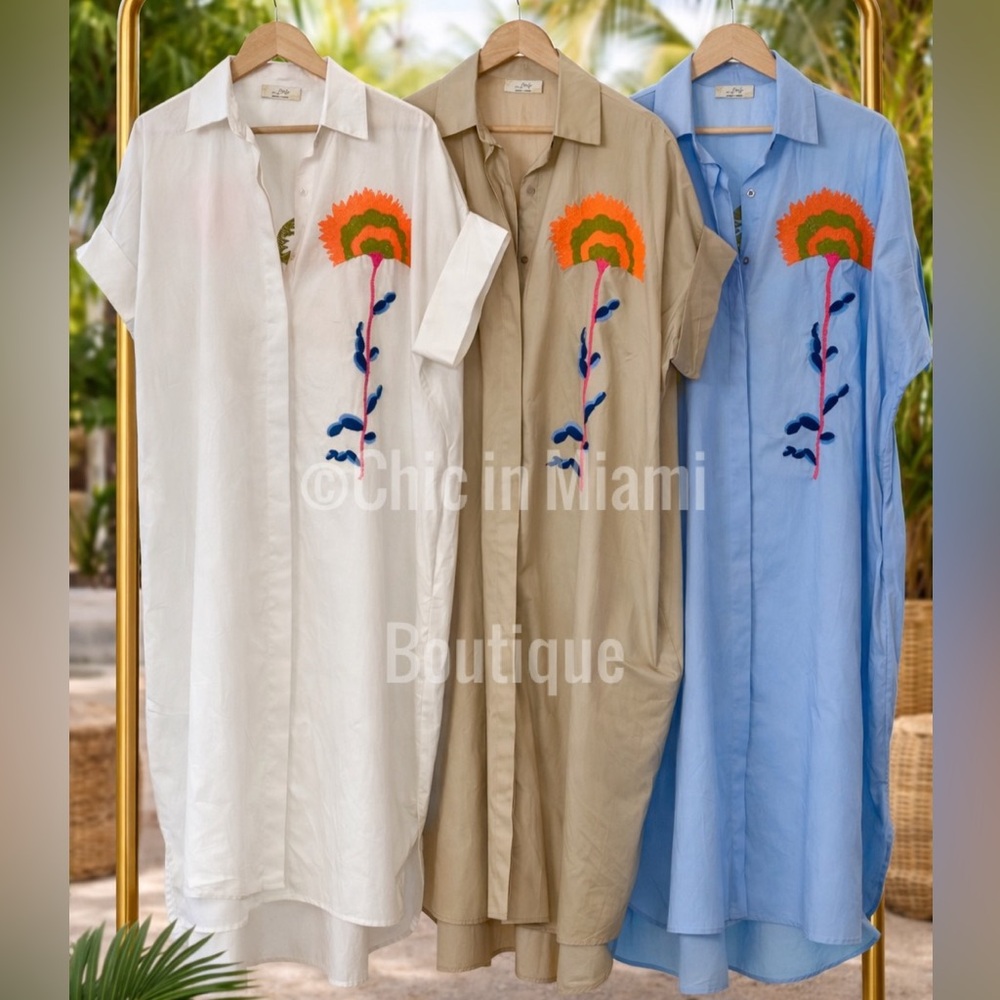 Made in Italy Embroidered Cotton Long Shirtdress